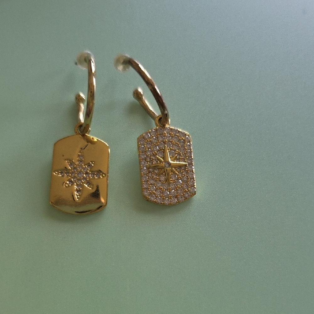 Gold Tone Starburst Hoop Earrings